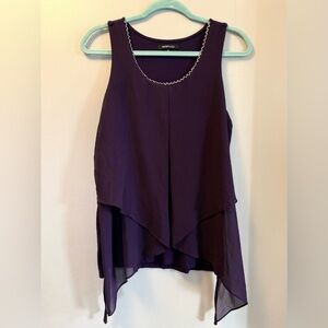 Women's Dark Purple Asymmetrical FlowyTank Top w Beaded neckline, Fairy, Whimsy